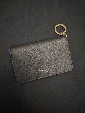 kate spade New York Black Leather Card Wallet with Key Ring